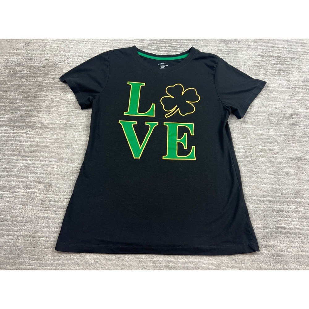 Way to Celebrate T-Shirt Womens XS Black LOVE Shamrock St Patricks Day Graphic